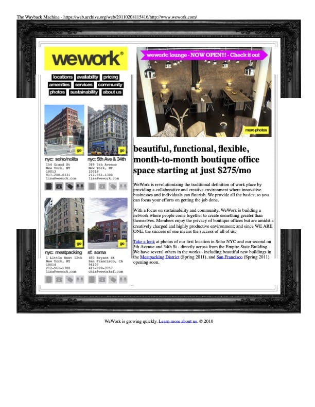 WeWork Website 2011